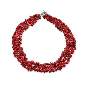 Red Coral Necklace Woven and handmade NEW By Moonshine and Pearls